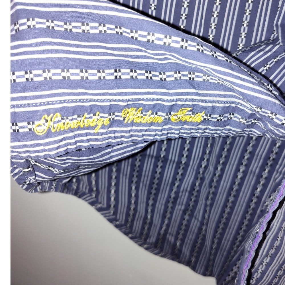 Robert Graham Mens Blue White Striped Button Down Shirt Purple Cuffs Size XL - Picture 4 of 12